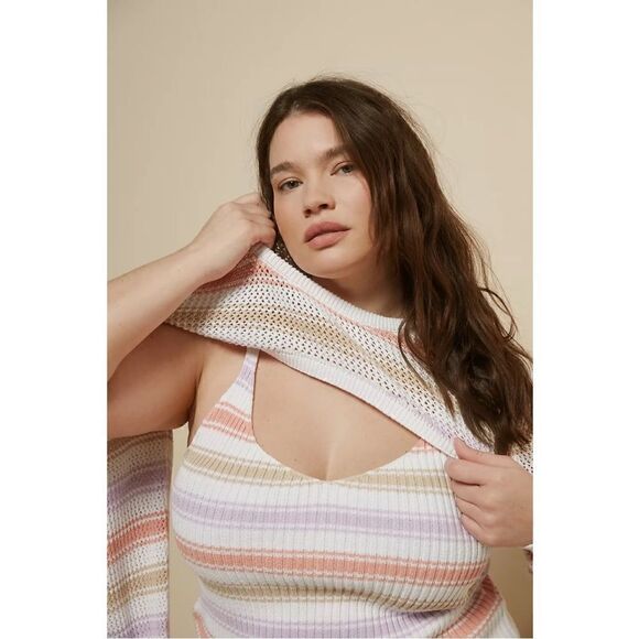 NEW Anthropologie Striped Shrug & Sleeveless Sweater Tank Top 2P Set Plus 3X - Picture 2 of 9